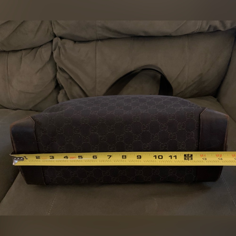 Authentic GUCCI Tote BAG Signature GG Canvas Fabric, Brown Leather Trim Purse - Picture 7 of 16